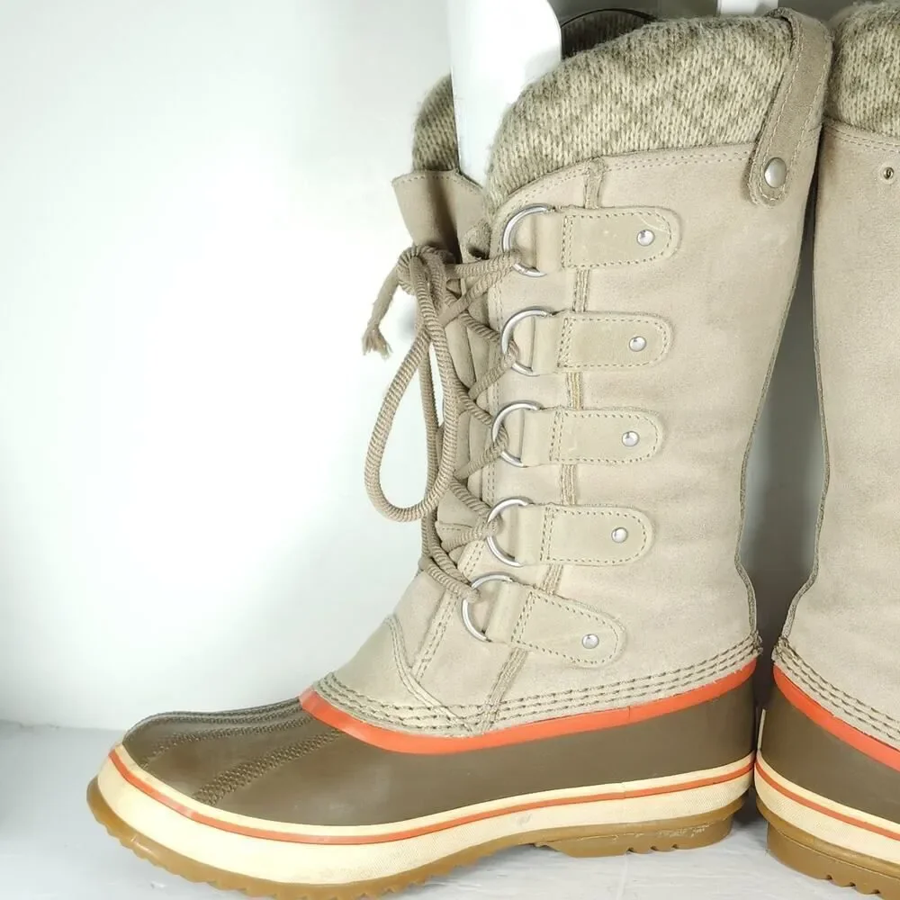 Sorel Women's Joan Of Arctic US7 Tan Suede Knit Waterproof Lined Snow Boots